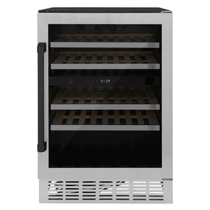 ZLINE Autograph 24" Monument Dual Zone 44-Bottle Wine Cooler in Stainless Steel with Matte Black Accents, RWVZ-UD-24-MB