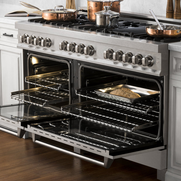 ZLINE 60 in. Professional Gas Burner and 7.6 cu. ft. Electric Oven in DuraSnow® Stainless, RAS-SN-60