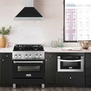 ZLINE 30" Convertible Satin Stainless Steel Wall Mount Range Hood with Black Matte Shell and Stainless Steel Handle, KB4SNX-BLM-30