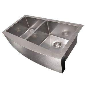 ZLINE 36" Niseko Farmhouse Apron Mount Double Bowl Satin Stainless Steel Kitchen Sink with Bottom Grid, SA50D-36S