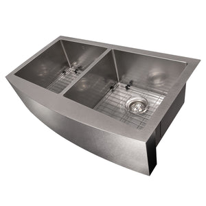 ZLINE 36" Niseko Farmhouse Apron Mount Double Bowl Satin Stainless Steel Kitchen Sink with Bottom Grid, SA50D-36S