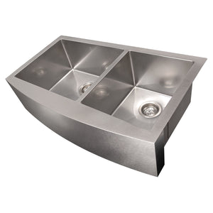 ZLINE 36" Courchevel Farmhouse Apron Mount Double Bowl Satin Stainless Steel Kitchen Sink with Bottom Grid, SA60D-36S