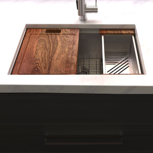 ZLINE 30" Garmisch Undermount Single Bowl Satin Stainless Steel Kitchen Sink with Bottom Grid and Accessories, SLS-30S