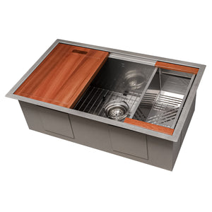 ZLINE 30" Garmisch Undermount Single Bowl Satin Stainless Steel Kitchen Sink with Bottom Grid and Accessories, SLS-30S