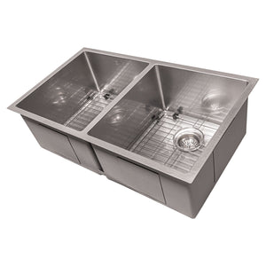 ZLINE 33" Anton Undermount Double Bowl Satin Stainless Steel Kitchen Sink with Bottom Grid, SR50D-33S