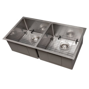 ZLINE 36" Anton Undermount Double Bowl Satin Stainless Steel Kitchen Sink with Bottom Grid, SR50D-36S