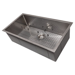 ZLINE 33" Meribel Undermount Single Bowl Satin Stainless Steel Kitchen Sink with Bottom Grid, SRS-33S