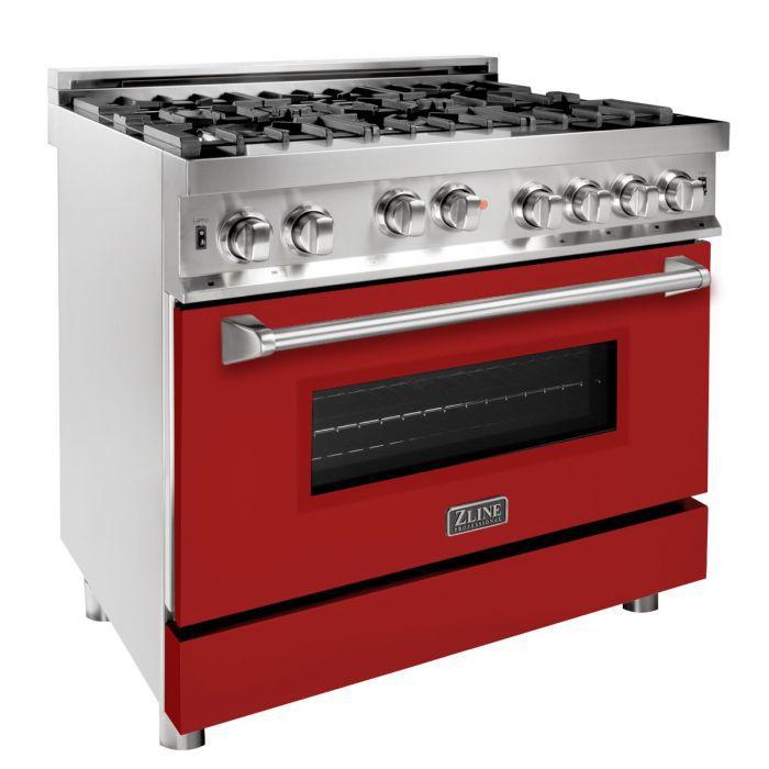 ZLINE 36 in. Professional 6 Gas on Gas Range in Stainless Steel with Red Matte Door, RG-RM-36