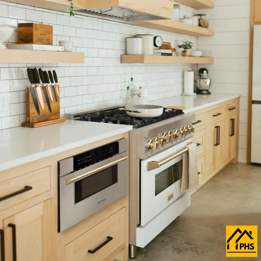 ZLINE Autograph Dual Fuel Oven with Polished Gold Knobs
