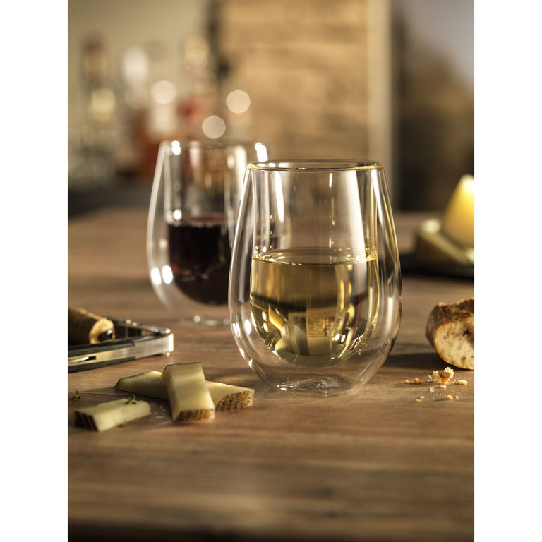 ZWILLING 2pc Stemless White Wine Glass Set, Sorrento Double Wall Glassware Series