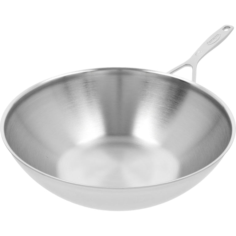 Demeyere 5 Qt. Stainless Steel Flat Bottom Wok, Industry Series