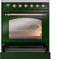 ILVE Nostalgie II 30" Induction Range with Element Stove and Electric Oven in Emerald Green with Copper Trim, UPI304NMPEGP