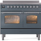ILVE Nostalgie II 40" Induction Range with Element Stove and Electric Oven in Blue Grey with Chrome Trim, UPDI406NMPBGC