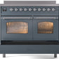 ILVE Nostalgie II 40" Induction Range with Element Stove and Electric Oven in Blue Grey with Chrome Trim, UPDI406NMPBGC