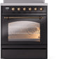 ILVE Nostalgie II 30" Induction Range with Element Stove and Electric Oven in Black with Bronze Trim, UPI304NMPBKB