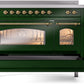 ILVE Nostalgie II 48" Induction Range with Element Stove and Electric Oven in Emerald Green with Brass Trim, UPI486NMPEGG