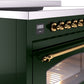 ILVE Nostalgie II 48" Induction Range with Element Stove and Electric Oven in Emerald Green with Brass Trim, UPI486NMPEGG