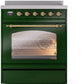 ILVE Nostalgie II 30" Induction Range with Element Stove and Electric Oven in Emerald Green with Brass Trim, UPI304NMPEGG