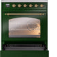 ILVE Nostalgie II 30" Induction Range with Element Stove and Electric Oven in Emerald Green with Brass Trim, UPI304NMPEGG