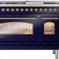 ILVE Nostalgie II 48" Dual Fuel Propane Gas Range in Blue with Brass Trim, UP48FNMPMBGLP