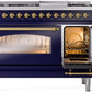 ILVE Nostalgie II 48" Dual Fuel Propane Gas Range in Blue with Brass Trim, UP48FNMPMBGLP