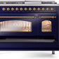 ILVE Nostalgie II 48" Dual Fuel Propane Gas Range in Blue with Brass Trim, UP48FNMPMBGLP