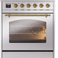 ILVE Nostalgie II 30" Induction Range with Element Stove and Electric Oven in Stainless Steel with Brass Trim, UPI304NMPSSG