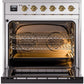 ILVE Nostalgie II 30" Induction Range with Element Stove and Electric Oven in Stainless Steel with Brass Trim, UPI304NMPSSG