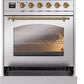 ILVE Nostalgie II 30" Induction Range with Element Stove and Electric Oven in Stainless Steel with Brass Trim, UPI304NMPSSG