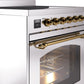 ILVE Nostalgie II 30" Induction Range with Element Stove and Electric Oven in Stainless Steel with Brass Trim, UPI304NMPSSG