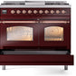 ILVE Nostalgie II 40" Dual Fuel Propane Gas Range in Burgundy with Copper Trim, UPD40FNMPBUPLP