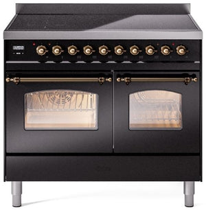 ILVE Nostalgie II 40" Induction Range with Element Stove and Electric Oven in Black with Bronze Trim, UPDI406NMPBKB