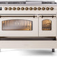 ILVE Nostalgie II 48" Dual Fuel Natural Gas Range in Antique White with Bronze Trim, UP48FNMPAWB