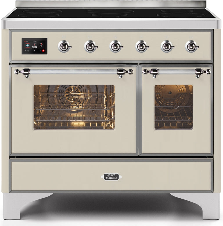 ILVE Majestic II 40" Induction Range with Element Stove and Electric Oven in Antique White with Chrome Trim, UMDI10NS3AWC