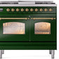 ILVE Nostalgie II 40" Dual Fuel Propane Gas Range in Emerald Green with Brass Trim, UPD40FNMPEGGLP
