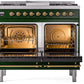 ILVE Nostalgie II 40" Dual Fuel Propane Gas Range in Emerald Green with Brass Trim, UPD40FNMPEGGLP