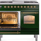 ILVE Nostalgie II 40" Dual Fuel Propane Gas Range in Emerald Green with Brass Trim, UPD40FNMPEGGLP
