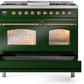 ILVE Nostalgie II 40" Dual Fuel Propane Gas Range in Emerald Green with Brass Trim, UPD40FNMPEGGLP