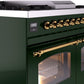 ILVE Nostalgie II 40" Dual Fuel Propane Gas Range in Emerald Green with Brass Trim, UPD40FNMPEGGLP