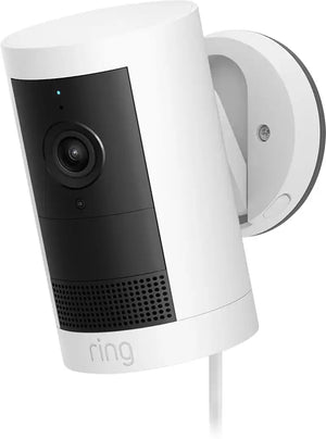 Ring - Outdoor Cam Plus, Plug-In, Wide-Angle 2K Video - White