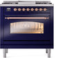 ILVE Nostalgie II 36" Dual Fuel Propane Gas Range in Blue with Copper Trim, UP36FNMPMBPLP