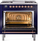 ILVE Nostalgie II 36" Dual Fuel Propane Gas Range in Blue with Copper Trim, UP36FNMPMBPLP