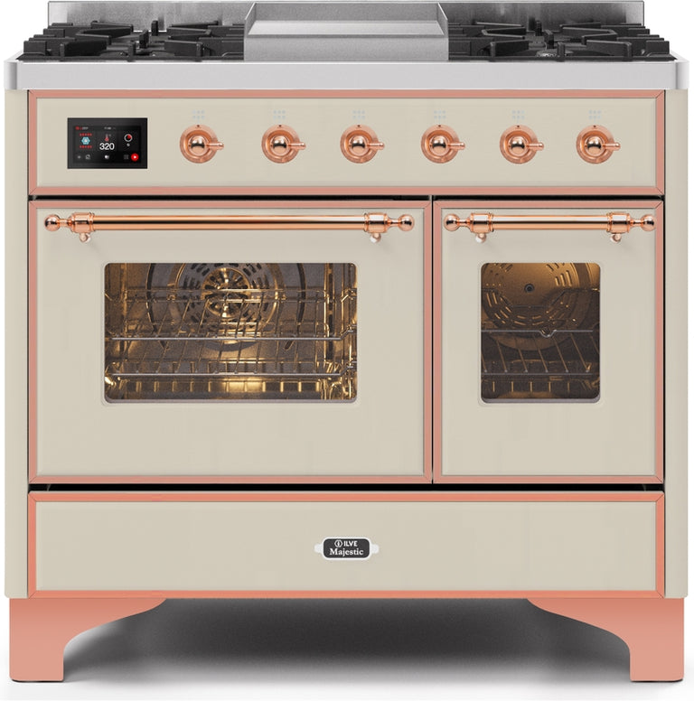 ILVE Majestic II 40" Dual Fuel Natural Gas Range in Antique White with Copper Trim, UMD10FDNS3AWP