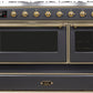 ILVE Majestic II 48" Dual Fuel Propane Gas Range in Matte Graphite with Brass Trim, UM12FDNS3MGGLP