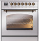 ILVE Nostalgie II 30" Dual Fuel Propane Gas Range in Stainless Steel with Bronze Trim, UP30NMPSSBLP