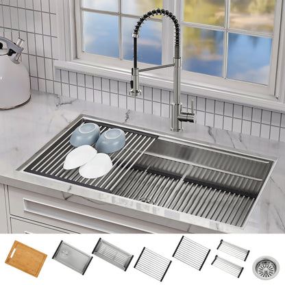 FORNO Acqua 45" Drop-In/Undermount 3 Level Workstation Sink, Custom Fit Accessories in Stainless Steel, J-WP32