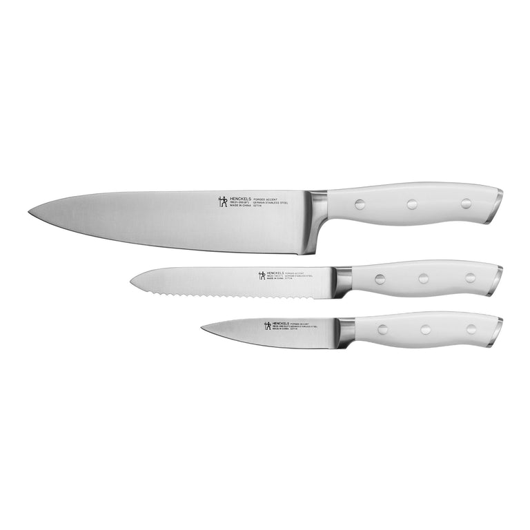 Henckels 3pc Starter Knife Set with White Handle, Forged Accent Series