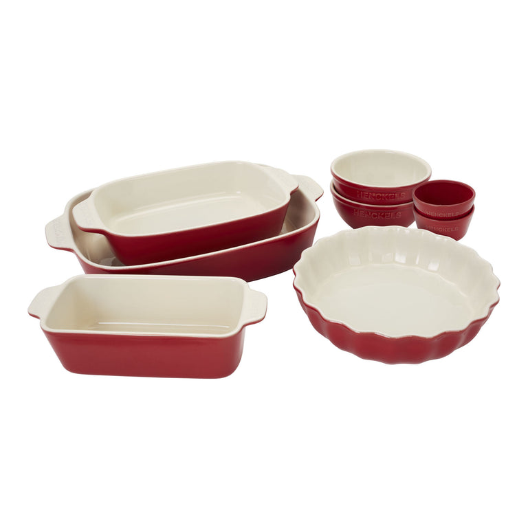 Henckels 8pc Mixed Bakeware and Serving Set in Cherry Red, Ceramics Series