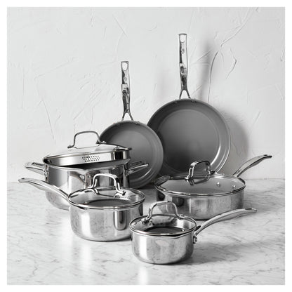 Henckels 10pc Stainless Steel Ceramic Non-Stick Cookware Set, CLAD H3 Ceramic Non-Stick Series