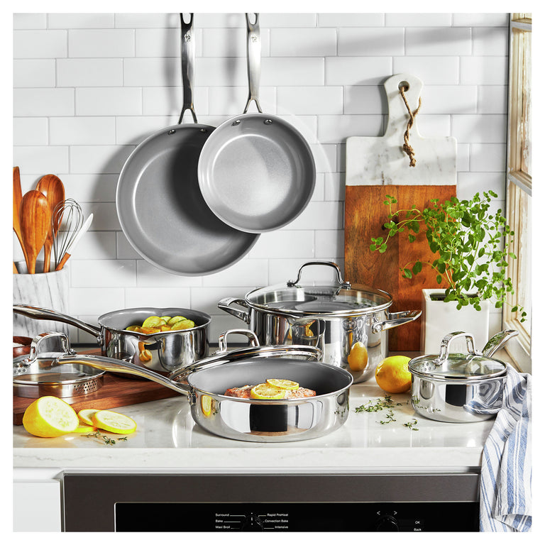 Henckels 10pc Stainless Steel Ceramic Non-Stick Cookware Set, CLAD H3 Ceramic Non-Stick Series